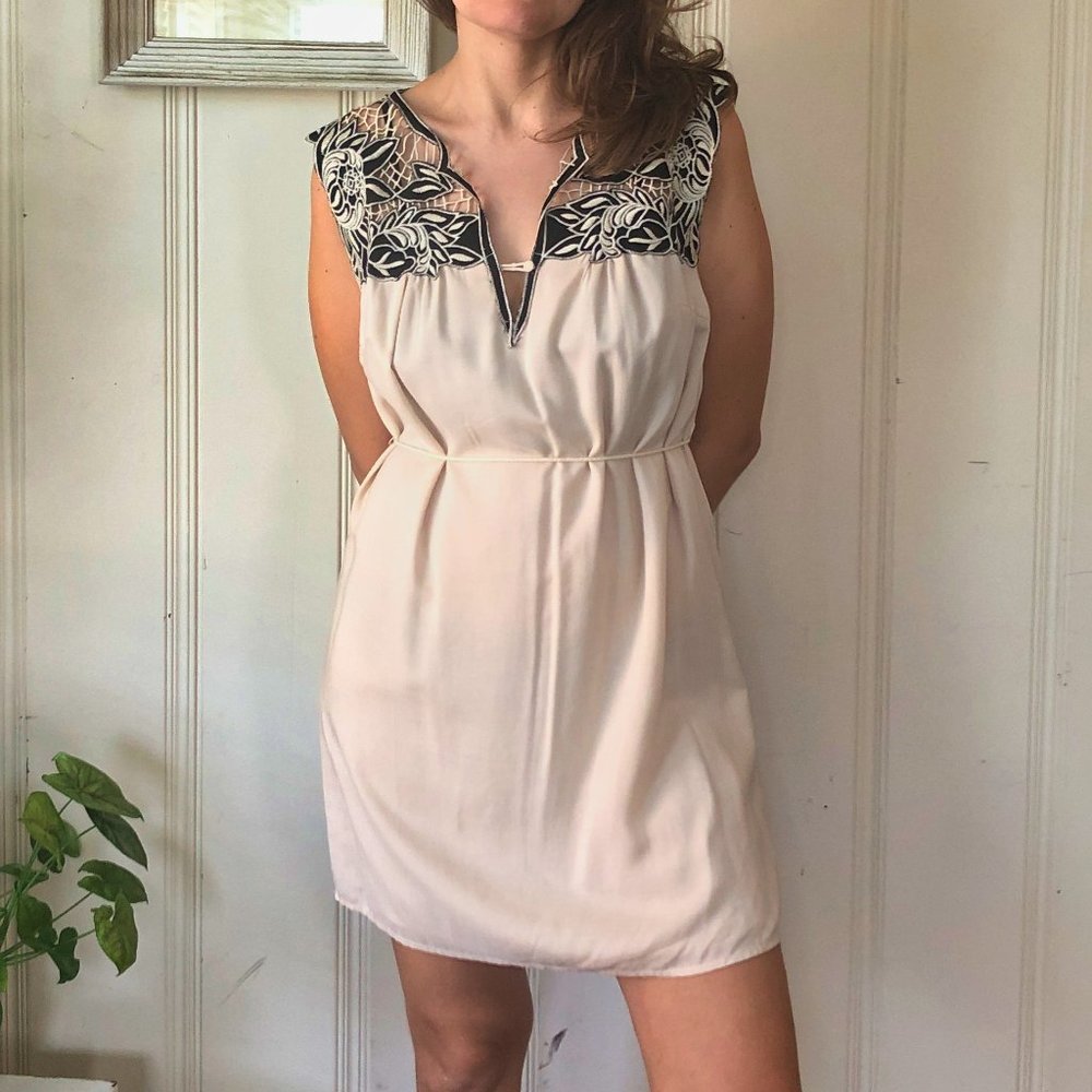 Aakaa Belted Party Dress with Embroidered Cut-out detail